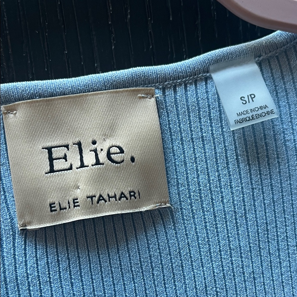 Elie Tahari Blue Pullover Sweater with Sheer Floral Sleeves Glam, Feminine S/P - Picture 12 of 16